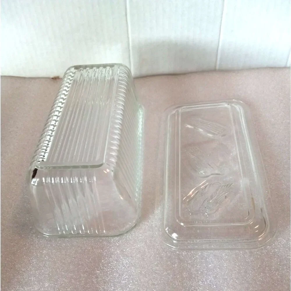 MCM Federal Glass Clear Refrigerator Dish with Lid Featuring Vegetable Design